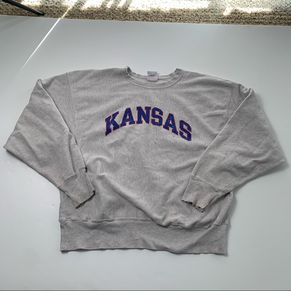 Champion Tops - 011 - VINTAGE 90s UNIVERSITY OF KANSAS JAYHAWKS CHAMPION PULLOVER SWEATSHIRT